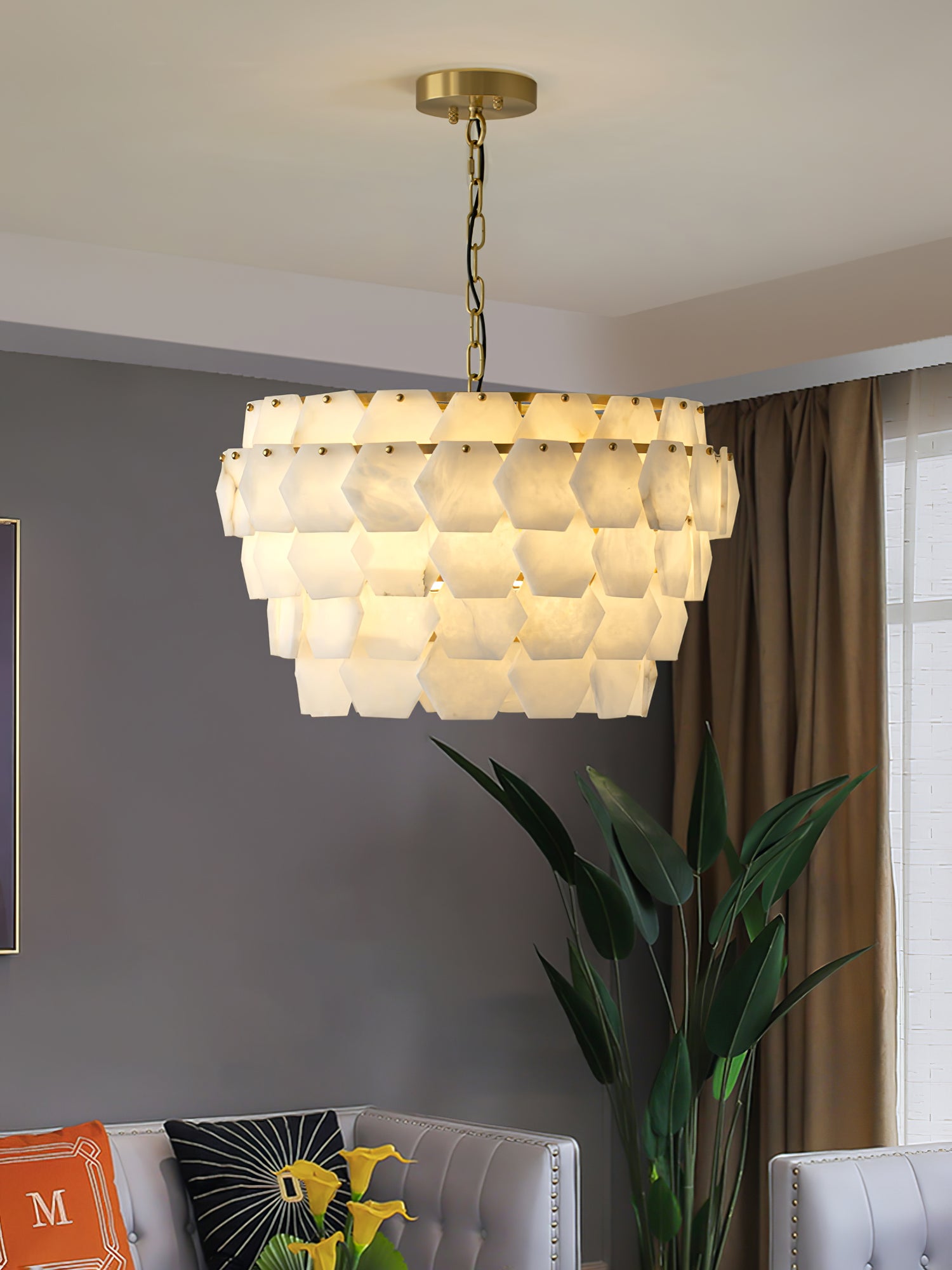 Elegant Hexa Cloud Alabaster Pendant Light-Chandelier-Briglighting