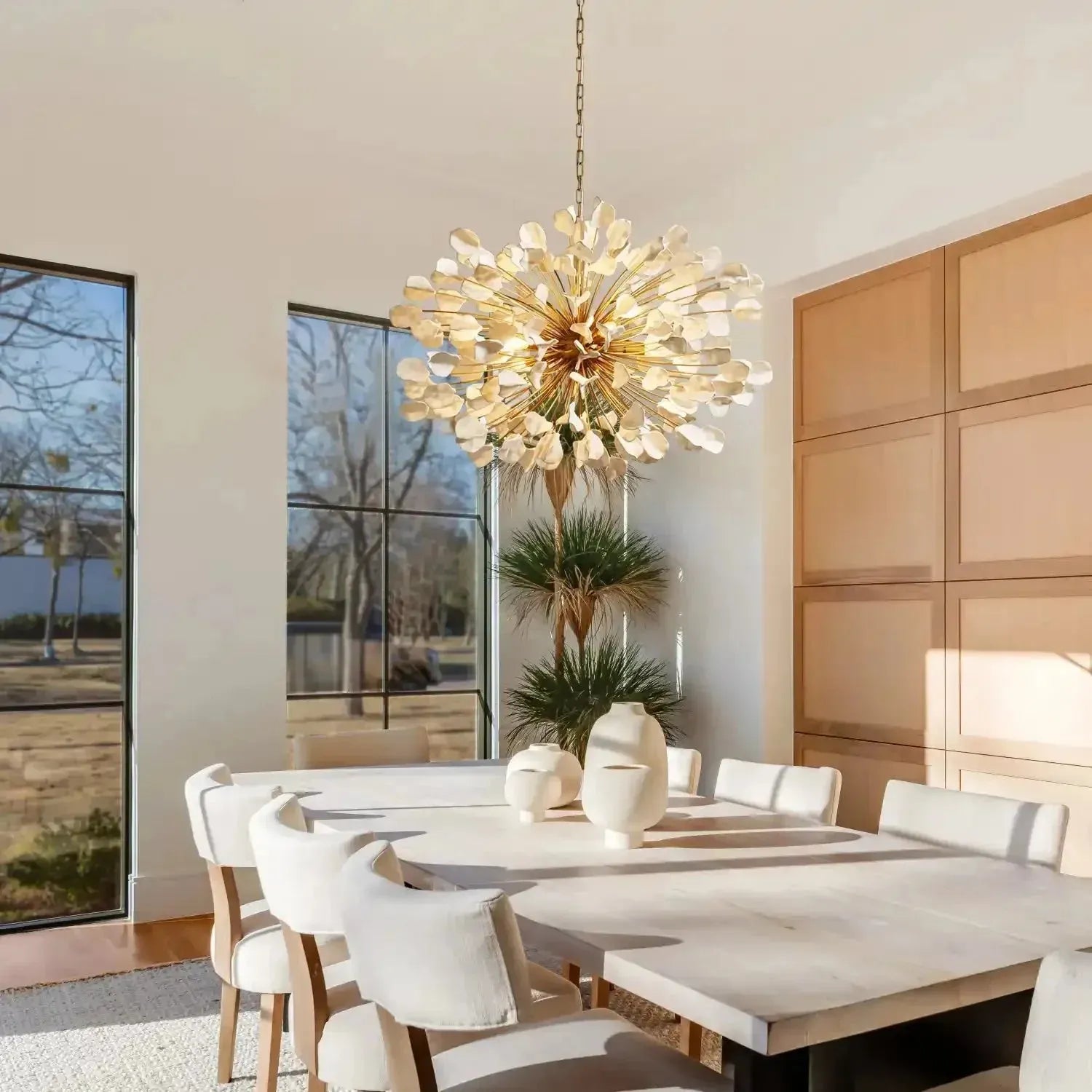 Lunaria Ceramic Leaves Chandelier 42''D-Chandelier-Briglighting