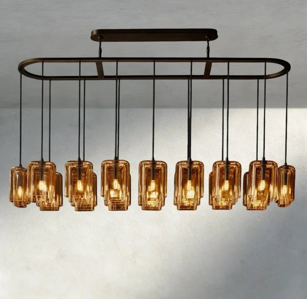 Lacour Amber Glass Rectangular Chandelier