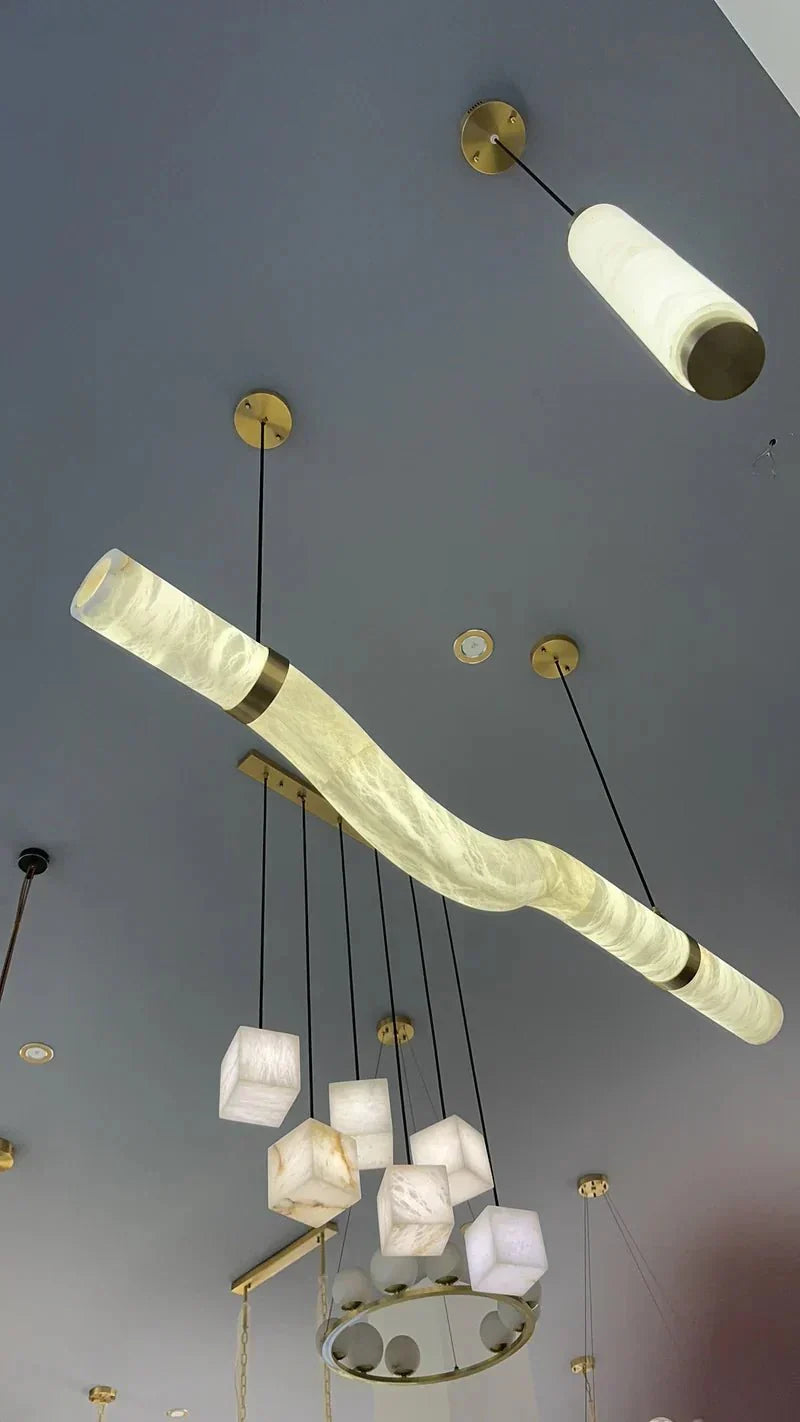 Liberty Curved Pendant Alabaster Chandelier, Pendant Light Over Dining Table-Briglighting
