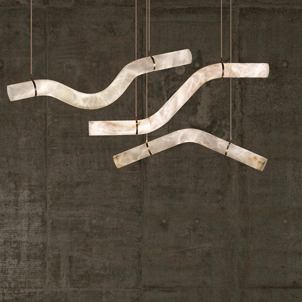Liberty Curved Pendant Alabaster Chandelier, Pendant Light Over Dining Table-Briglighting