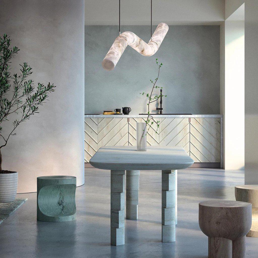 Liberty Curved Pendant Alabaster Chandelier, Pendant Light Over Dining Table-Briglighting