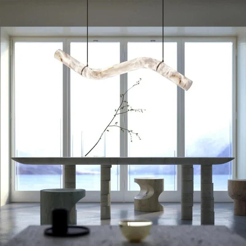 Liberty Curved Pendant Alabaster Chandelier, Pendant Light Over Dining Table-Briglighting