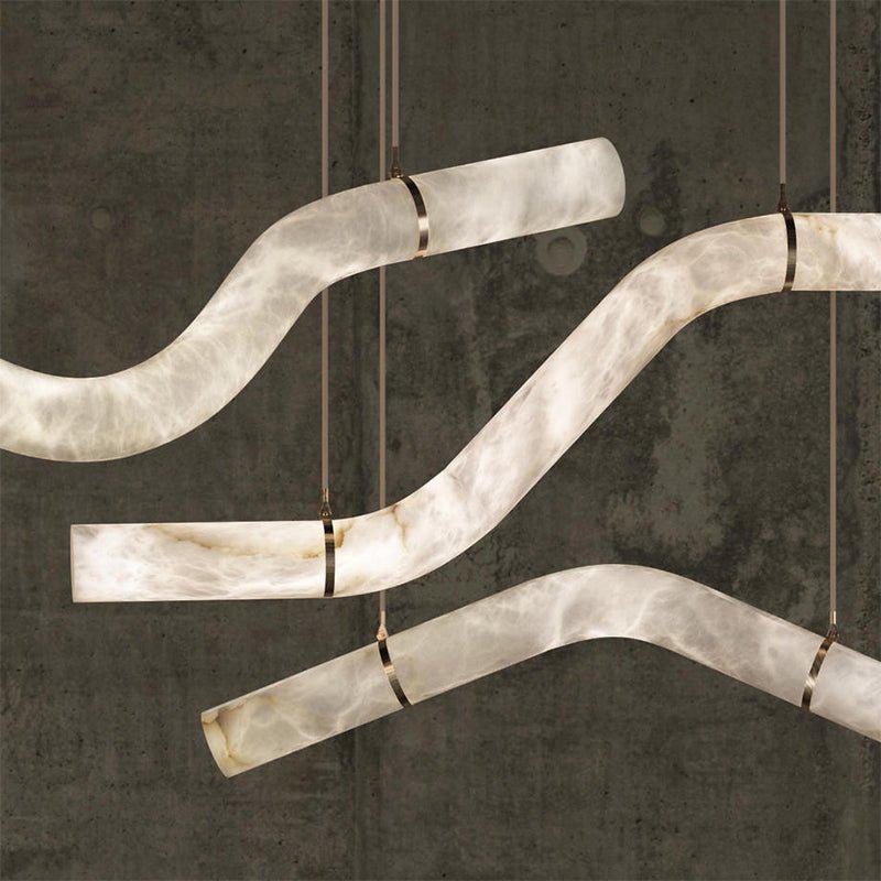 Liberty Curved Pendant Alabaster Chandelier, Pendant Light Over Dining Table-Briglighting