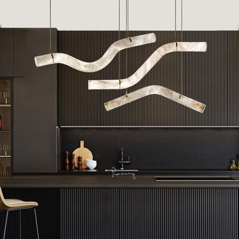 Liberty Curved Pendant Alabaster Chandelier, Pendant Light Over Dining Table-Briglighting