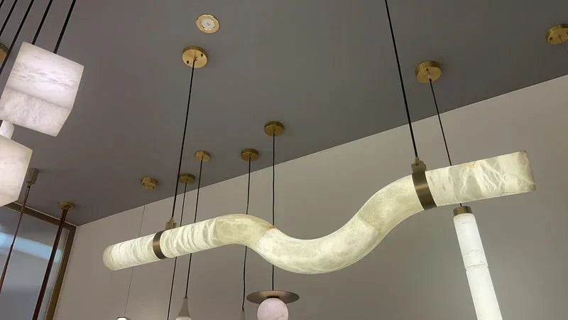 Liberty Curved Pendant Alabaster Chandelier, Pendant Light Over Dining Table-Briglighting