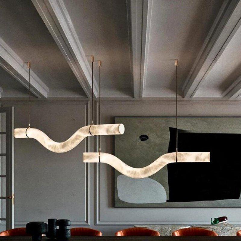 Liberty Curved Pendant Alabaster Chandelier, Pendant Light Over Dining Table-Briglighting
