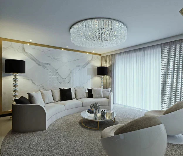 Light Luxury Round/Oval Flush Mount Crystal Chandelier-Chandeliers-Briglighting