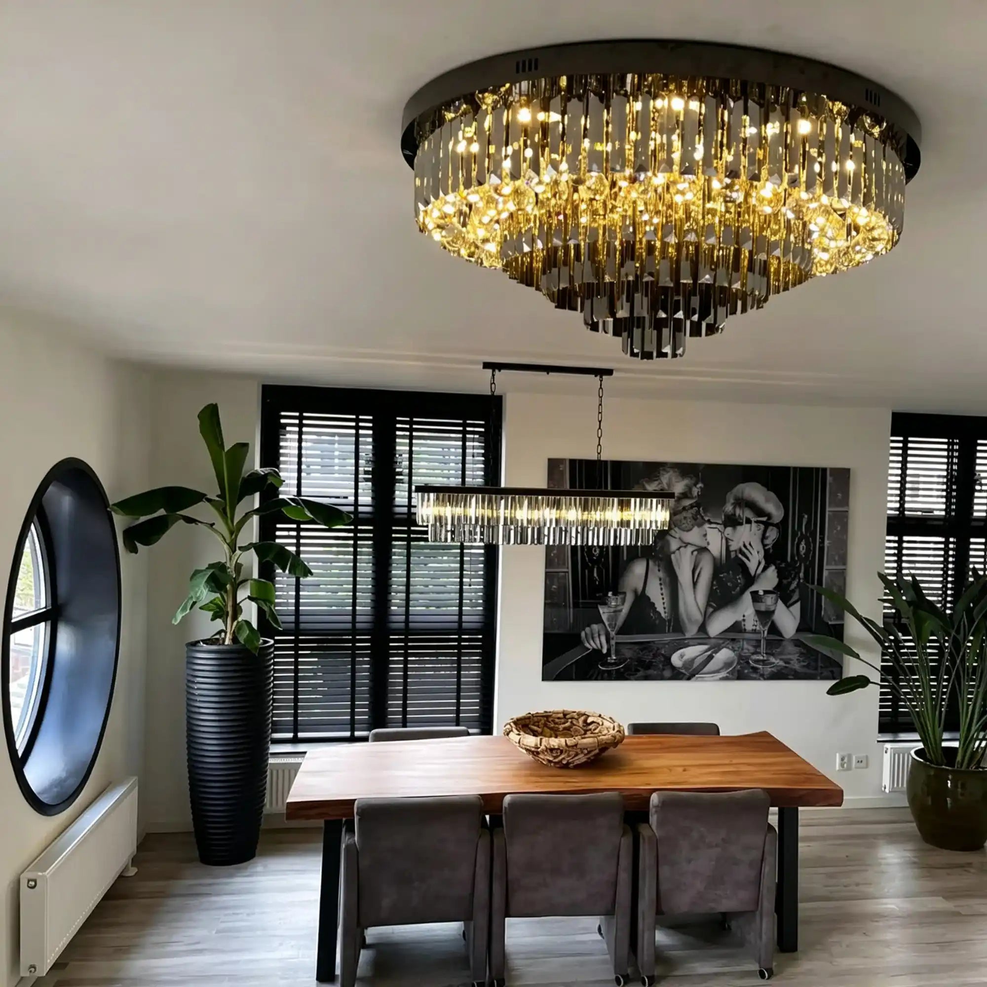 Light Luxury Smoke Gray Round Crystal Flush Mount