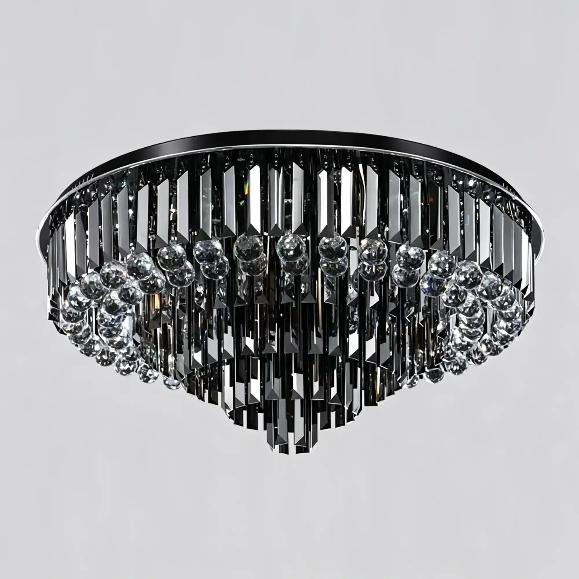Light Luxury Smoke Gray Round Crystal Flush Mount