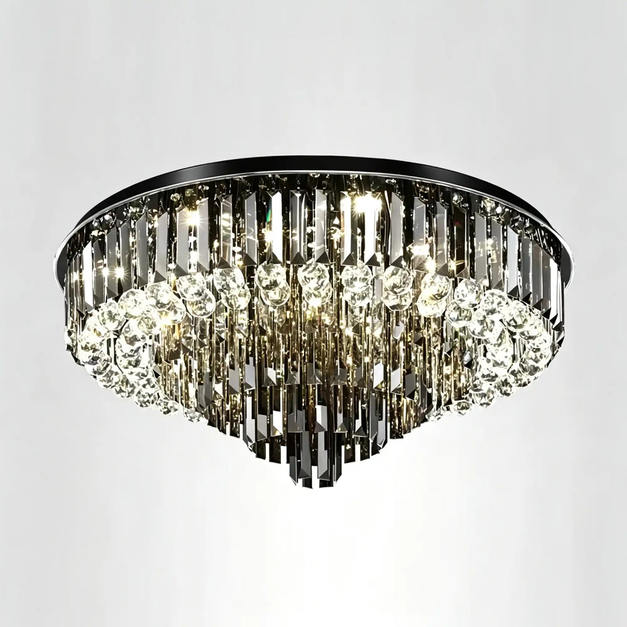 Light Luxury Smoke Gray Round Crystal Flush Mount