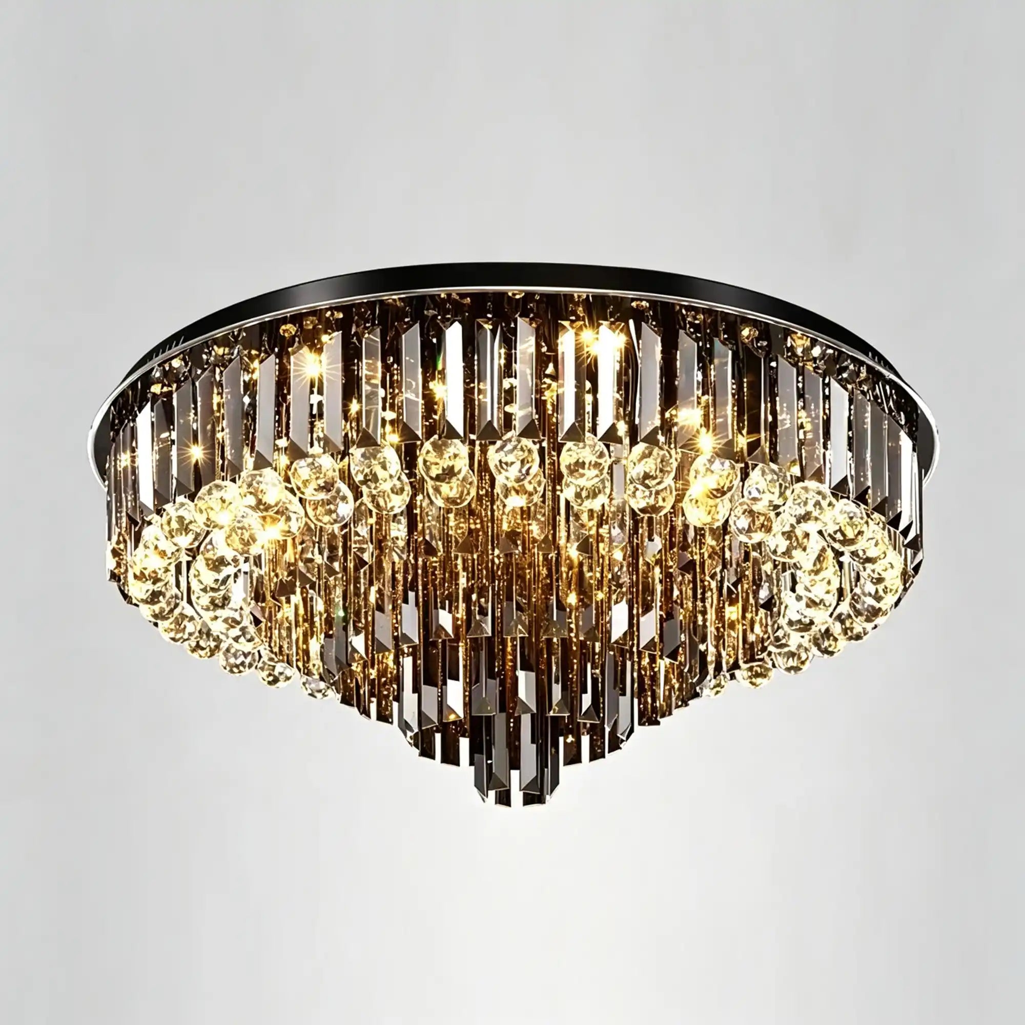 Light Luxury Smoke Gray Round Crystal Flush Mount