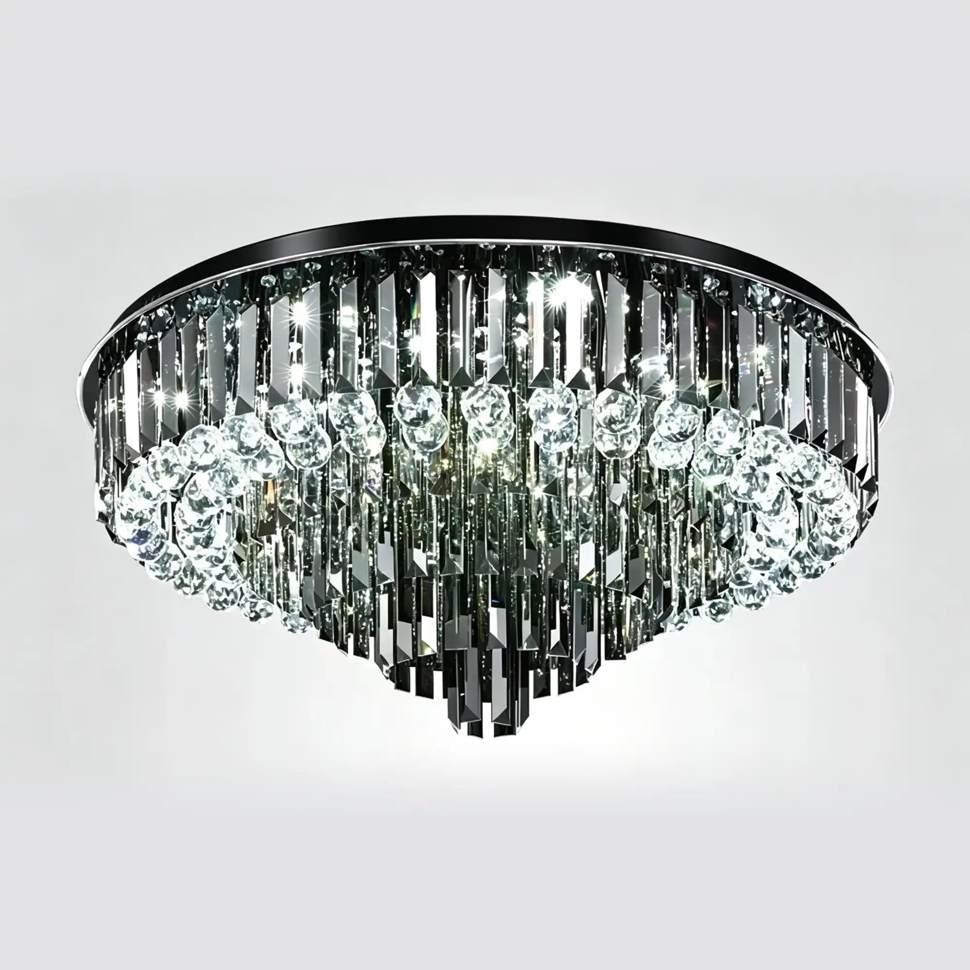 Light Luxury Smoke Gray Round Crystal Flush Mount