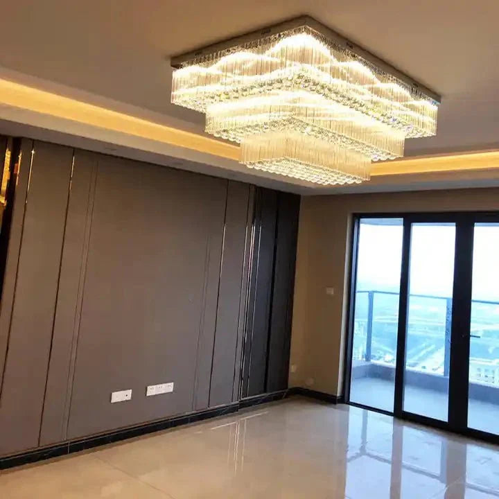 Modern Extra 2/3 Tiered Flush Mount Crystal Chandelier for Large Area-Chandeliers-Briglighting