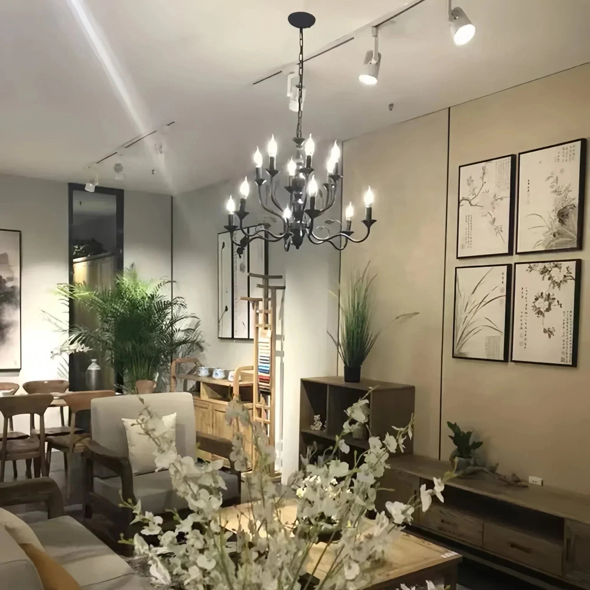 Multi Layer Iron Chandelier with Electronic Candles in Vintage Country Style for Living Room Cafe and Study - 1 Layer: D39.4"Warm LightBriglighting