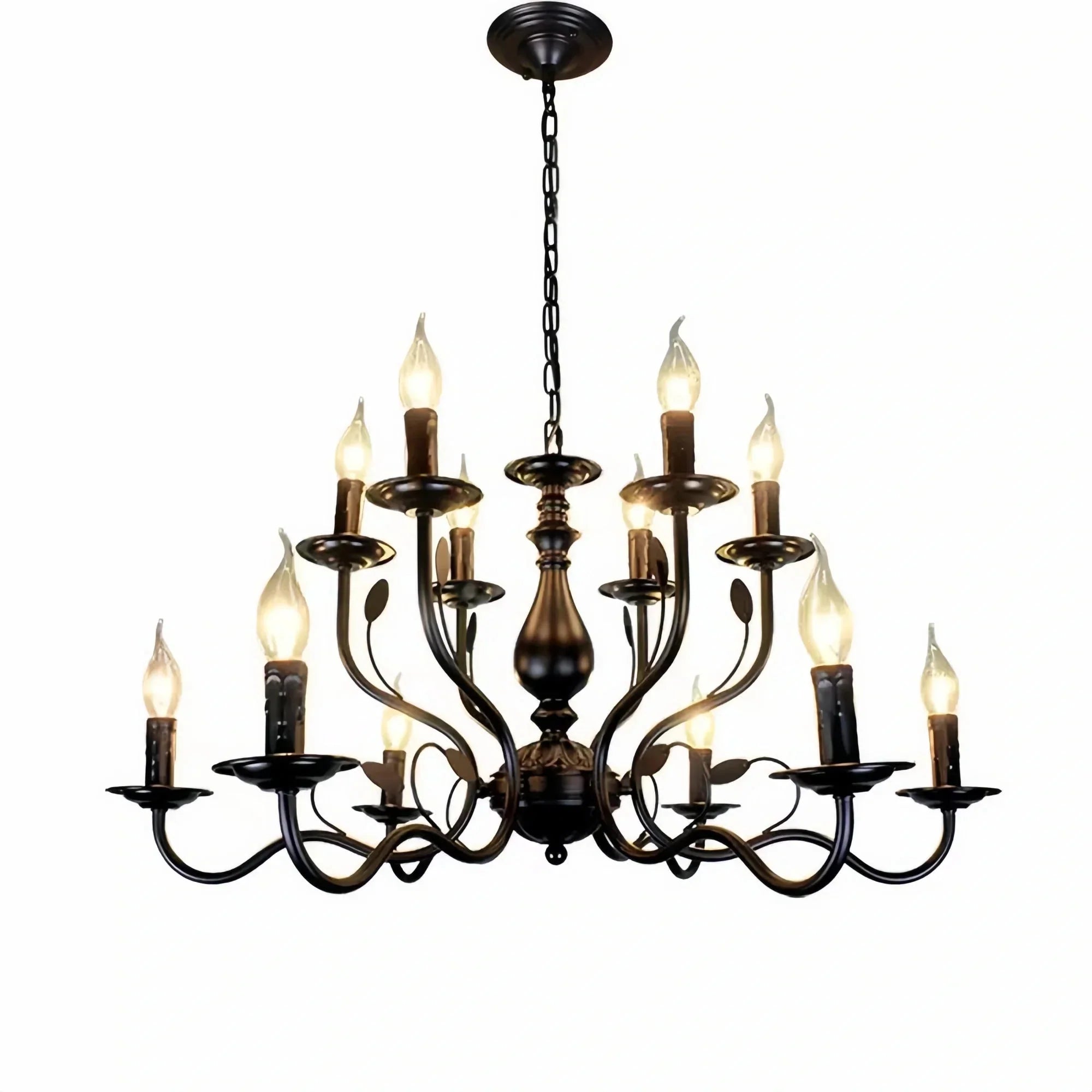 Multi Layer Iron Chandelier with Electronic Candles in Vintage Country Style for Living Room Cafe and Study - 1 Layer: D39.4"Warm LightBriglighting