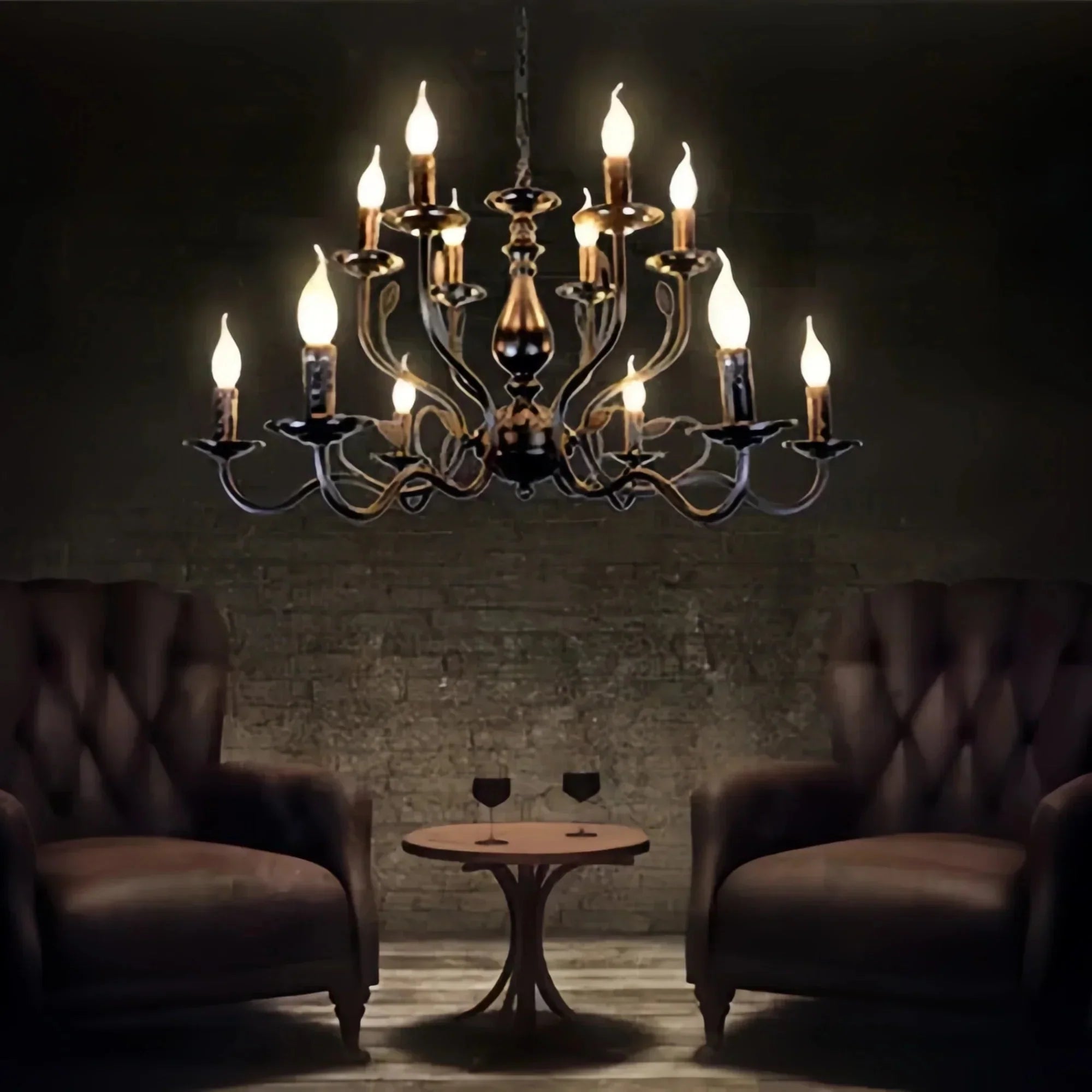 Multi Layer Iron Chandelier with Electronic Candles in Vintage Country Style for Living Room Cafe and Study - 1 Layer: D39.4"Warm LightBriglighting