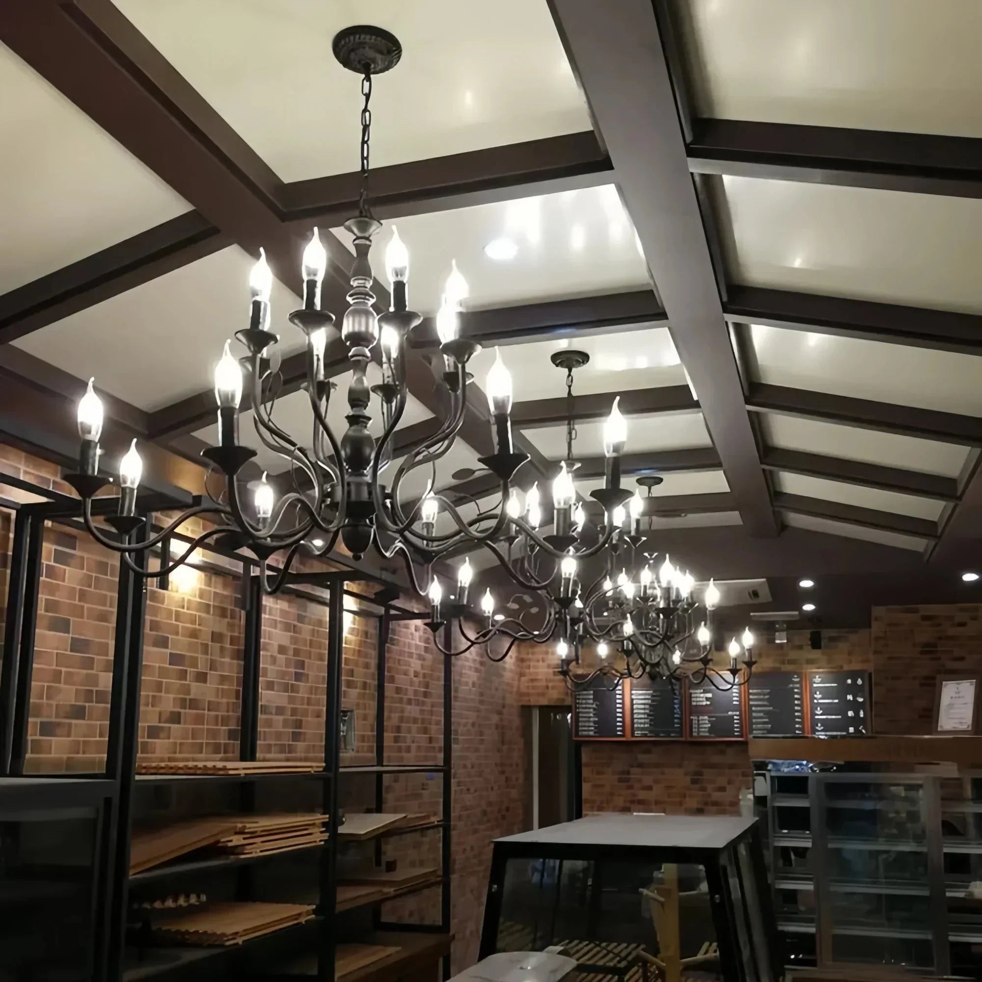 Multi Layer Iron Chandelier with Electronic Candles in Vintage Country Style for Living Room Cafe and Study - 1 Layer: D39.4"Warm LightBriglighting