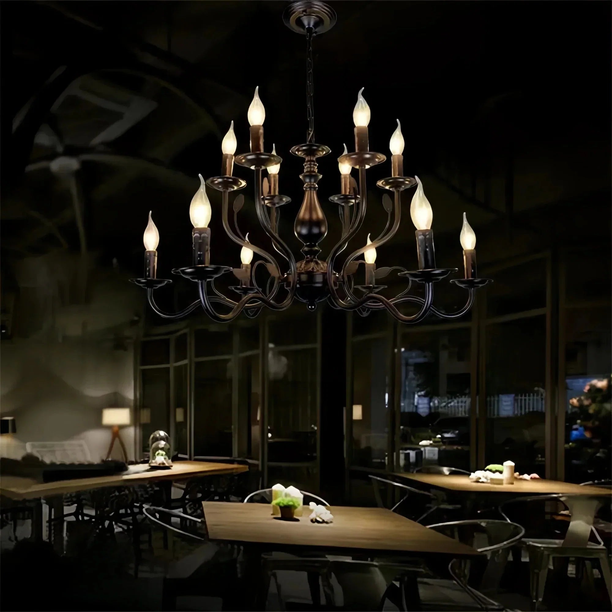Multi Layer Iron Chandelier with Electronic Candles in Vintage Country Style for Living Room Cafe and Study - 1 Layer: D39.4"Warm LightBriglighting