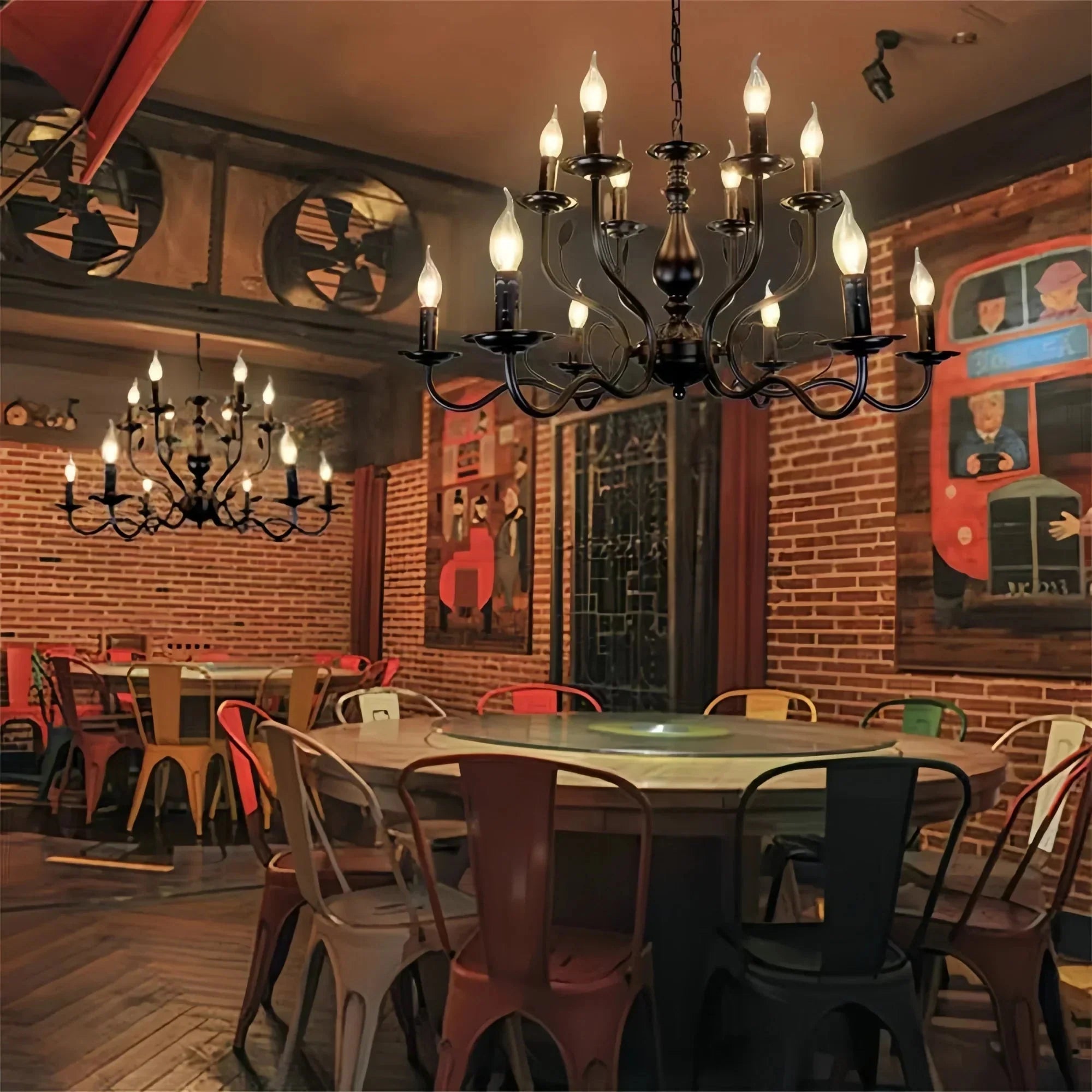 Multi Layer Iron Chandelier with Electronic Candles in Vintage Country Style for Living Room Cafe and Study - 1 Layer: D39.4"Warm LightBriglighting