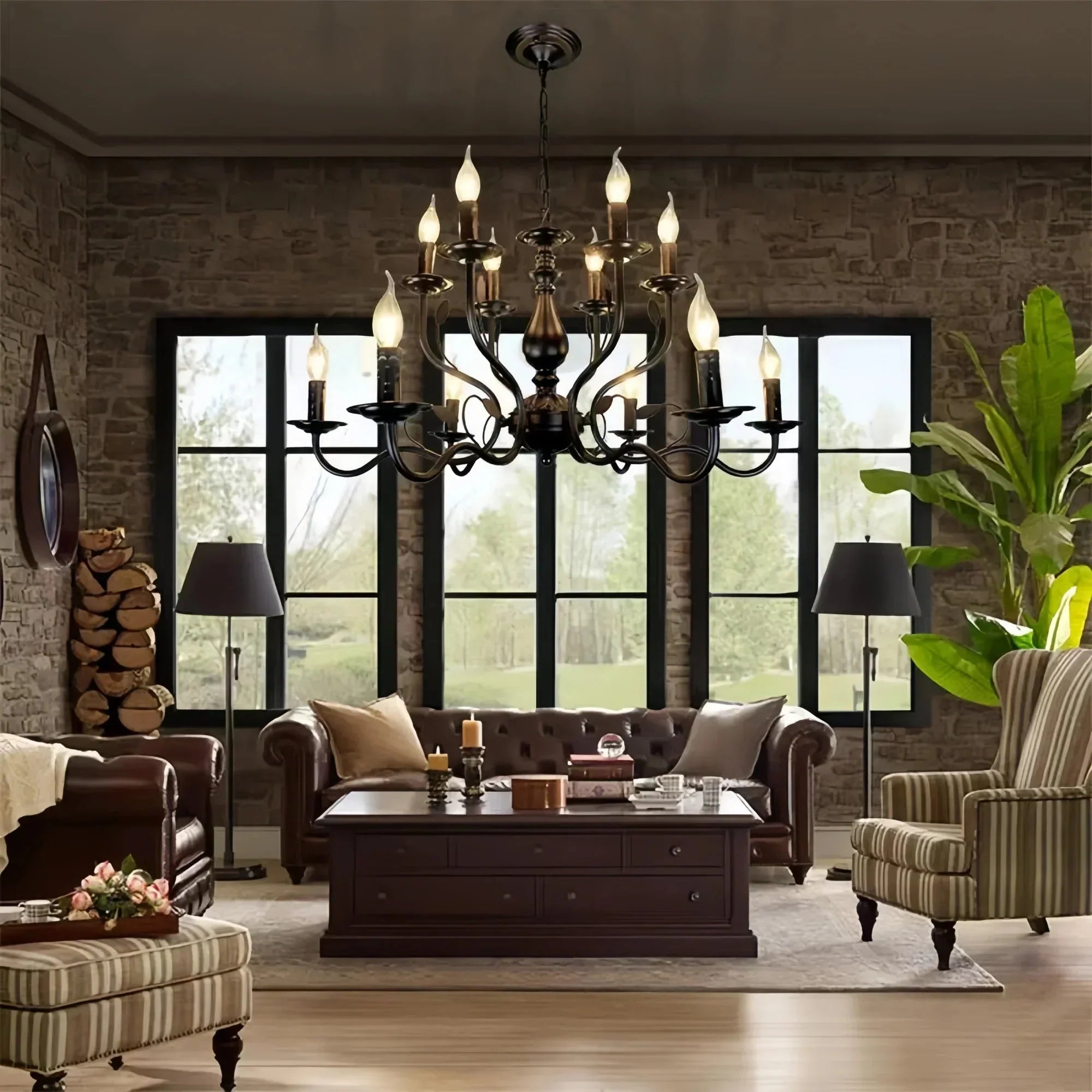 Multi Layer Iron Chandelier with Electronic Candles in Vintage Country Style for Living Room Cafe and Study - 1 Layer: D39.4"Warm LightBriglighting