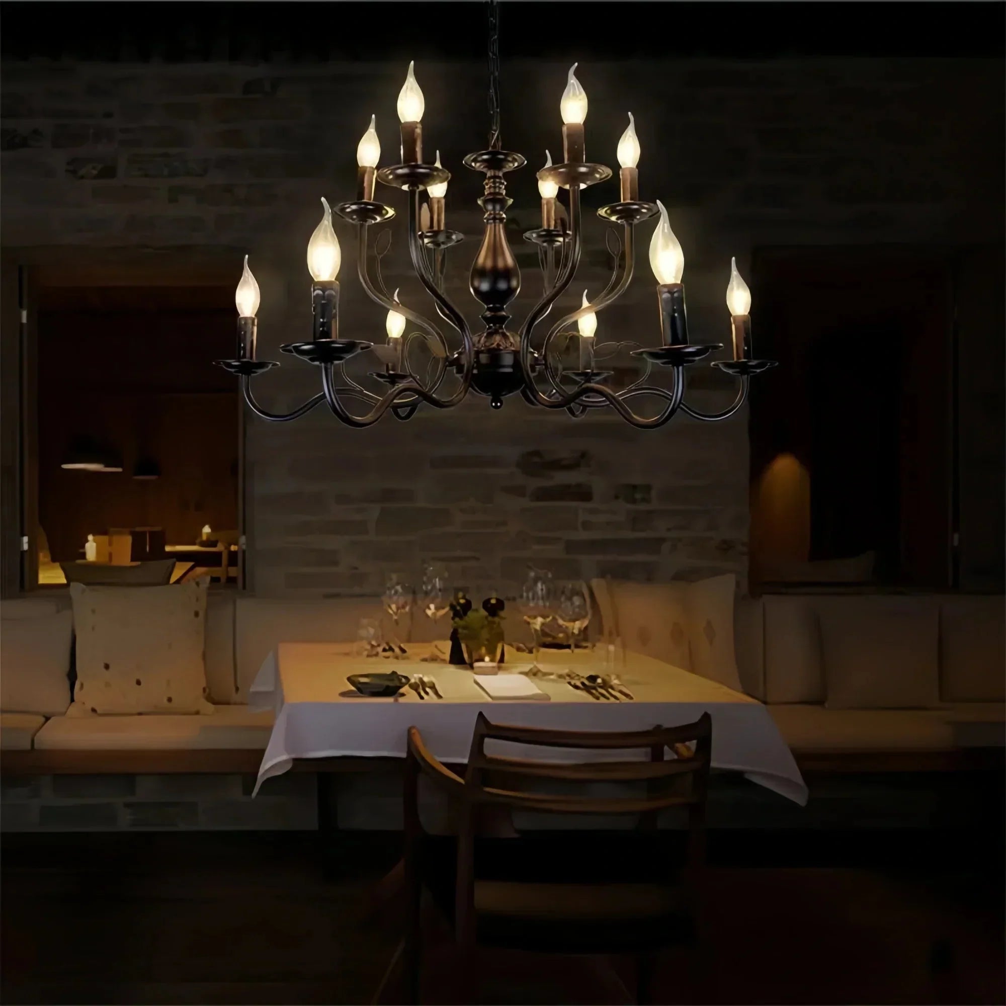 Multi Layer Iron Chandelier with Electronic Candles in Vintage Country Style for Living Room Cafe and Study - 1 Layer: D39.4"Warm LightBriglighting