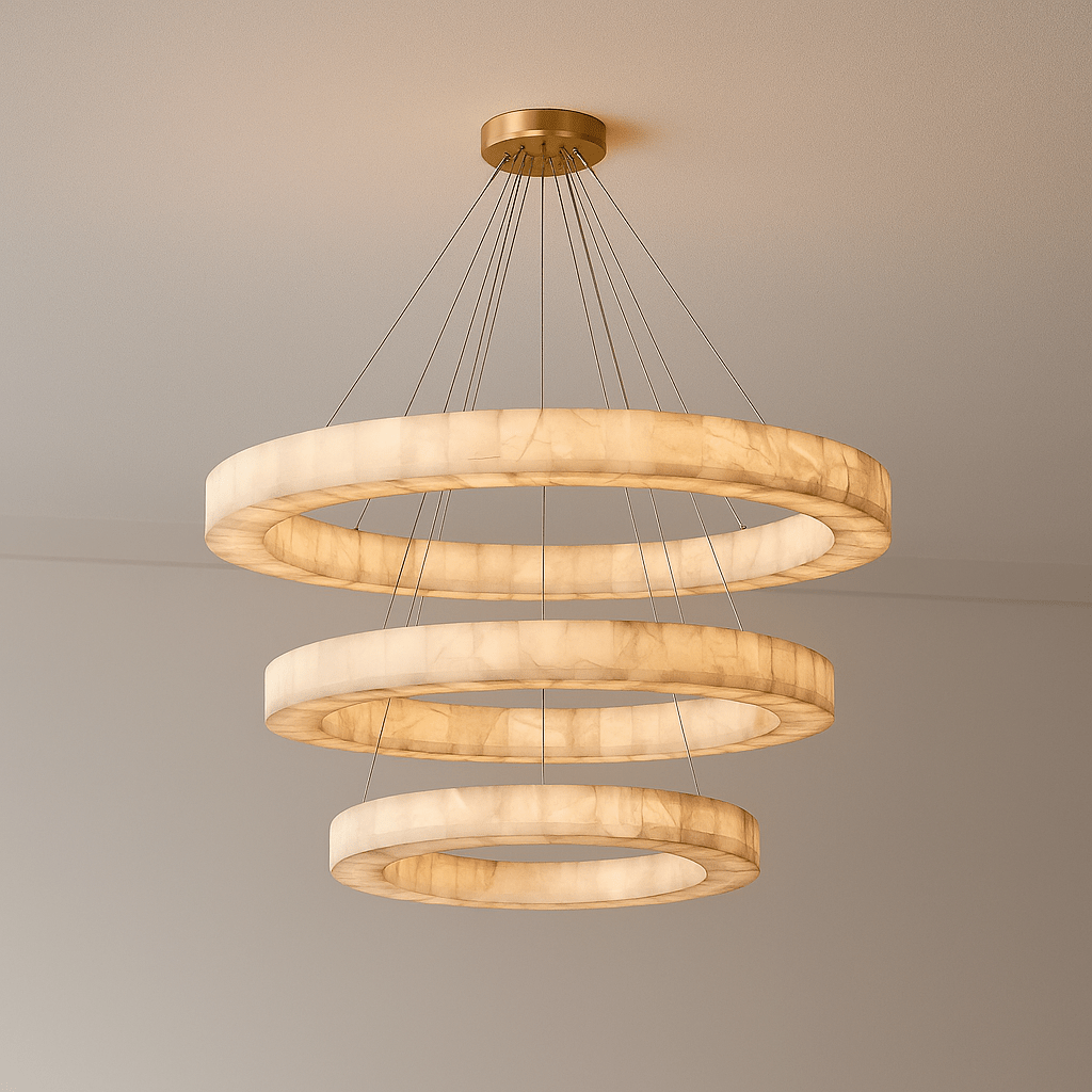 OLYRA 3-TIER ROUND ALABASTER CHANDELIER 39" 47" 59"D-Briglighting