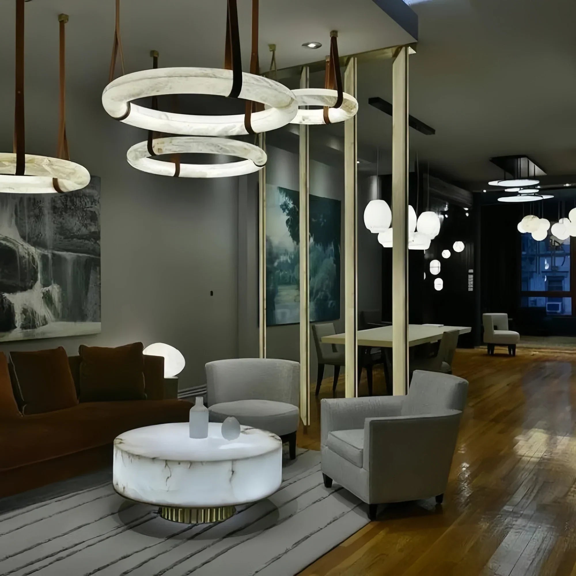 Oslo L1P Pendant Alabaster Chandelier, Halo Ring Chandelier With canopy Over Dining Table-Chandelier-Briglighting
