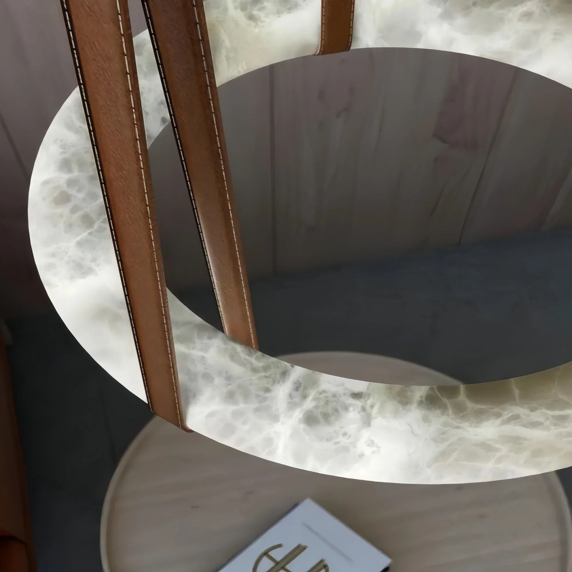Oslo L1P Pendant Alabaster Chandelier, Halo Ring Chandelier With canopy Over Dining Table-Chandelier-Briglighting