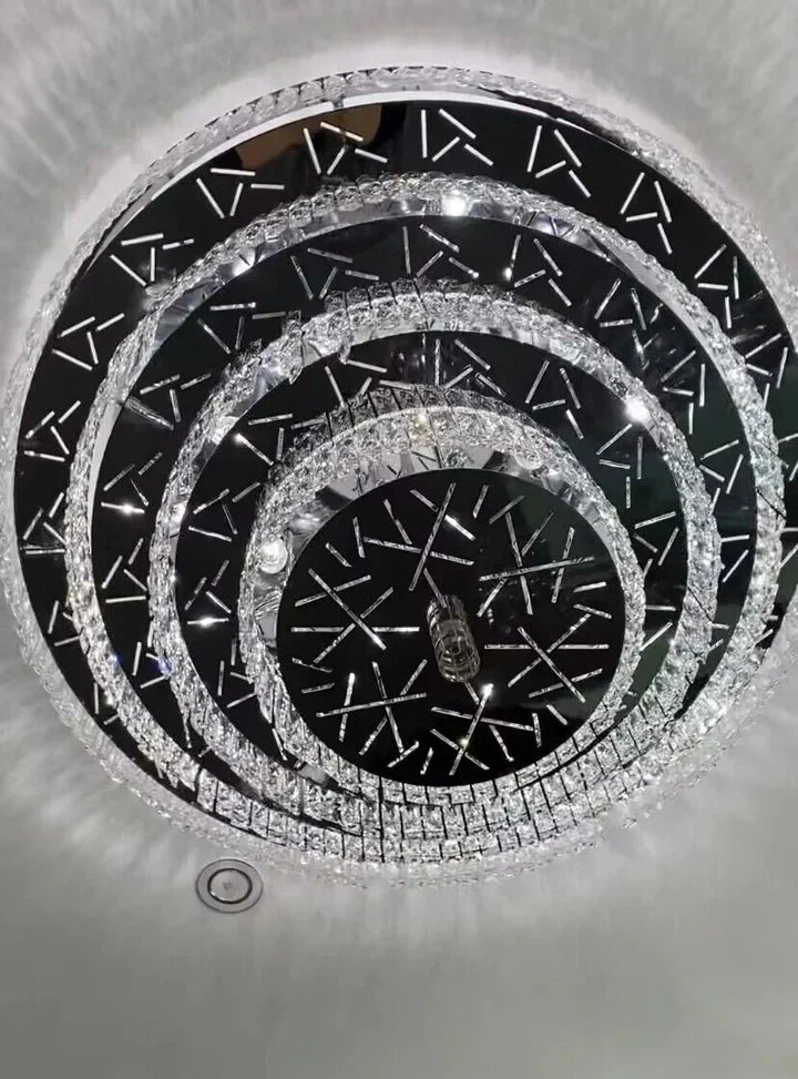 Oversized Modern Creative Flush Mount Round Multi-layers Crystal Pendant Chandelier for Living/Dining Room/Hallway-Briglighting