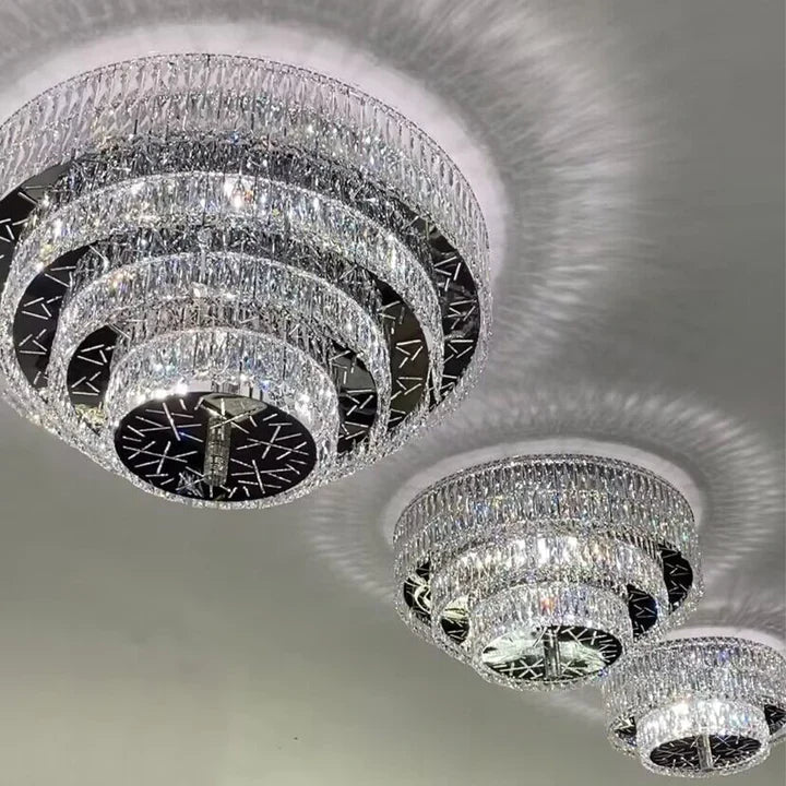Oversized Modern Creative Flush Mount Round Multi-layers Crystal Pendant Chandelier for Living/Dining Room/Hallway-Briglighting
