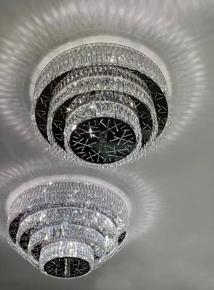 Oversized Modern Creative Flush Mount Round Multi-layers Crystal Pendant Chandelier for Living/Dining Room/Hallway-Briglighting
