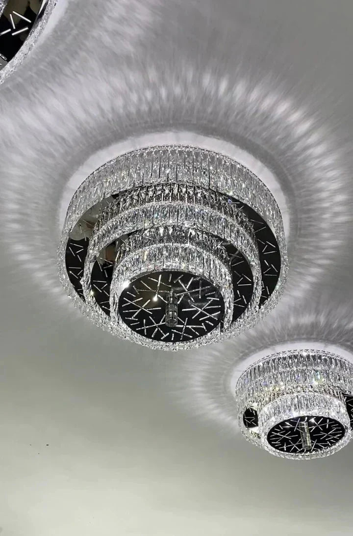 Oversized Modern Creative Flush Mount Round Multi-layers Crystal Pendant Chandelier for Living/Dining Room/Hallway-Briglighting