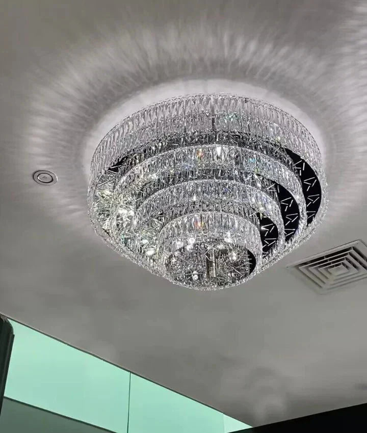 Oversized Modern Creative Flush Mount Round Multi-layers Crystal Pendant Chandelier for Living/Dining Room/Hallway-Briglighting