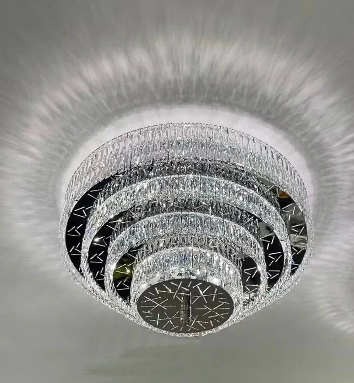 Oversized Modern Creative Flush Mount Round Multi-layers Crystal Pendant Chandelier for Living/Dining Room/Hallway-Briglighting