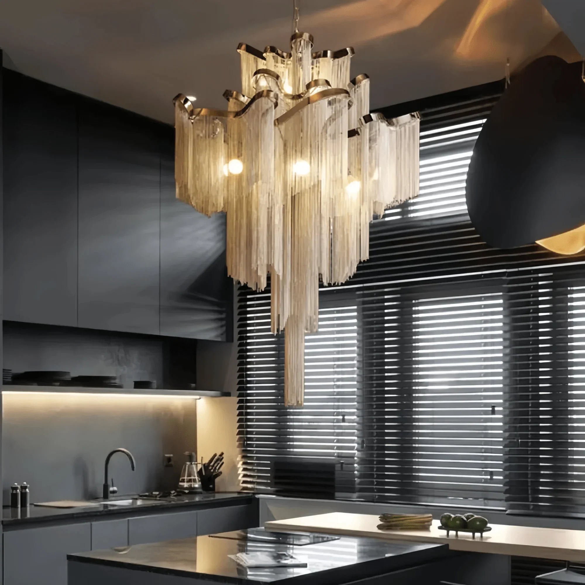 Post-Modern Extra Large Stainless Steel Long Tassel Chandelier-Briglighting