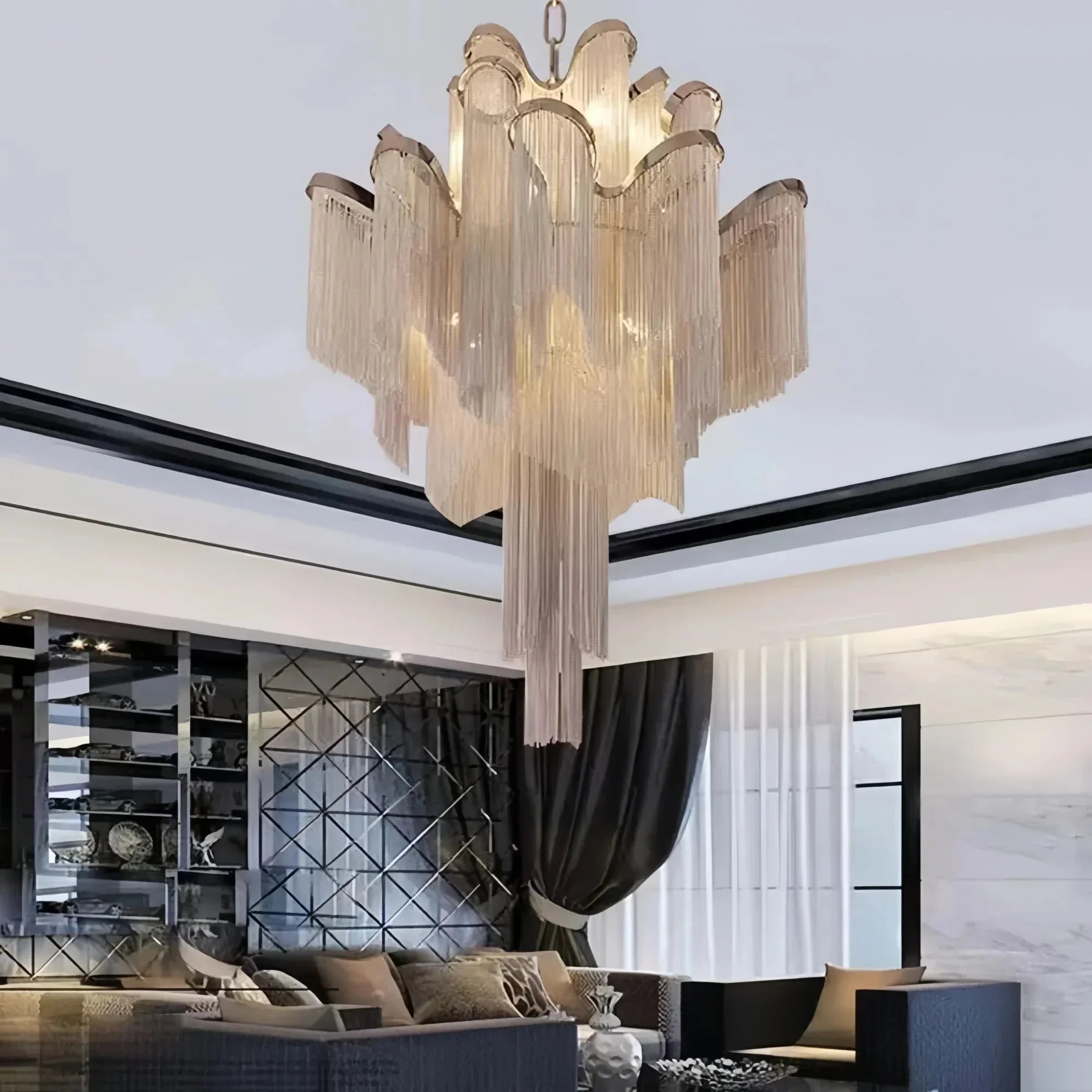 Post-Modern Extra Large Stainless Steel Long Tassel Chandelier-Briglighting