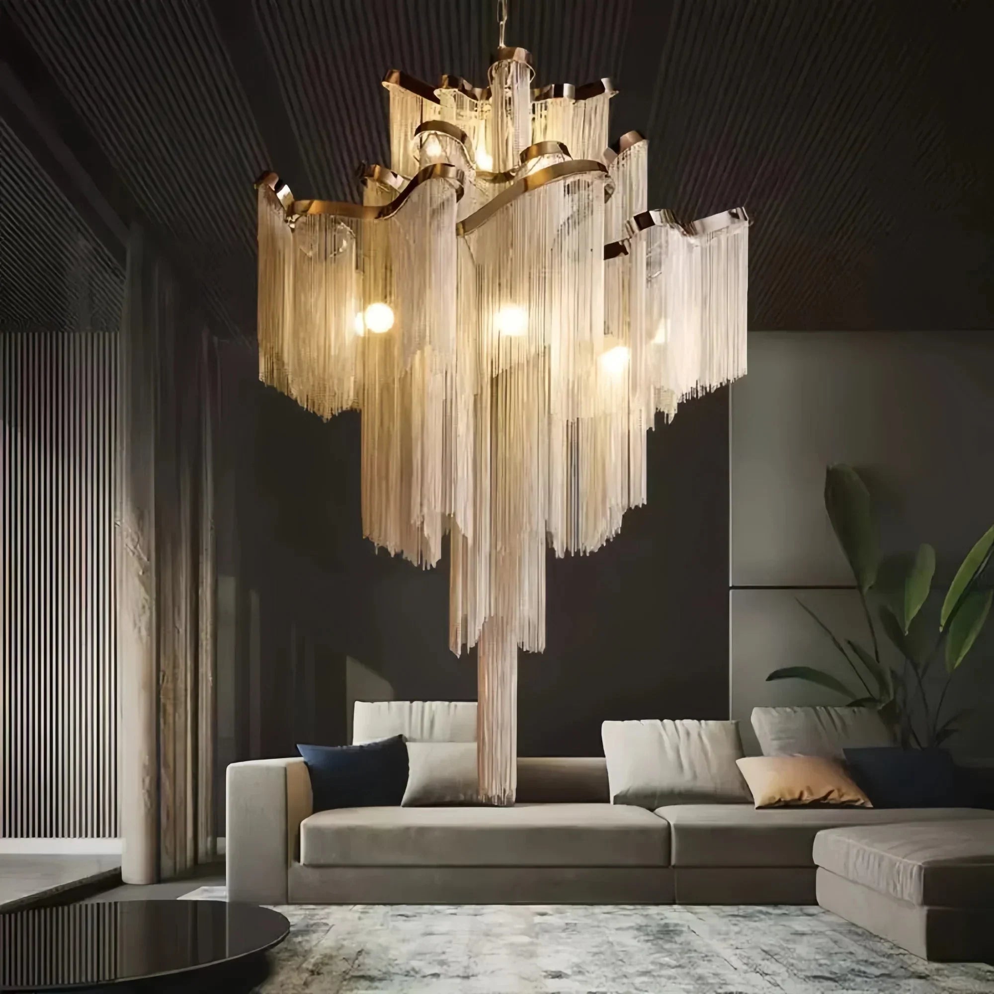 Post-Modern Extra Large Stainless Steel Long Tassel Chandelier-Briglighting