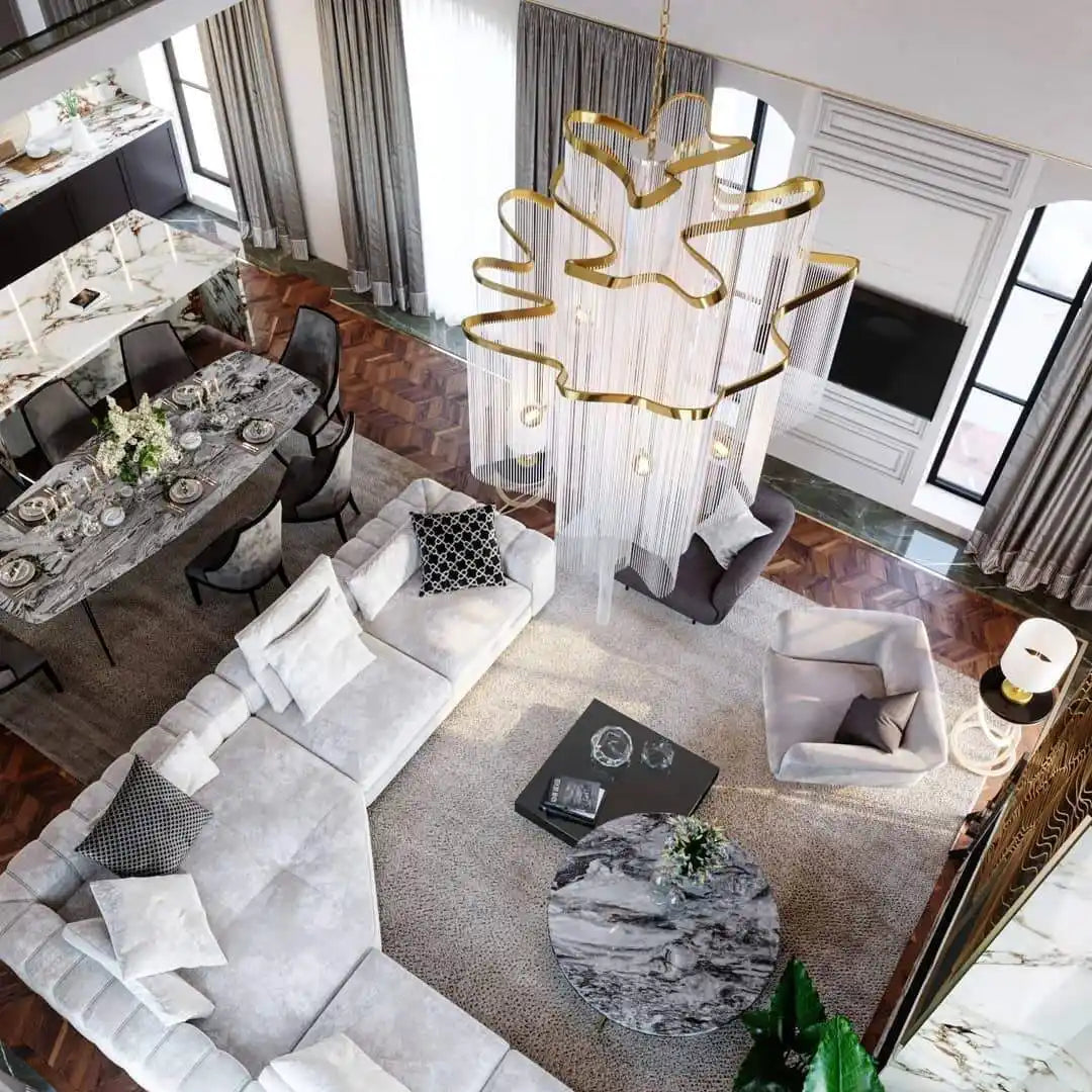 Post-Modern Extra Large Stainless Steel Long Tassel Chandelier-Briglighting