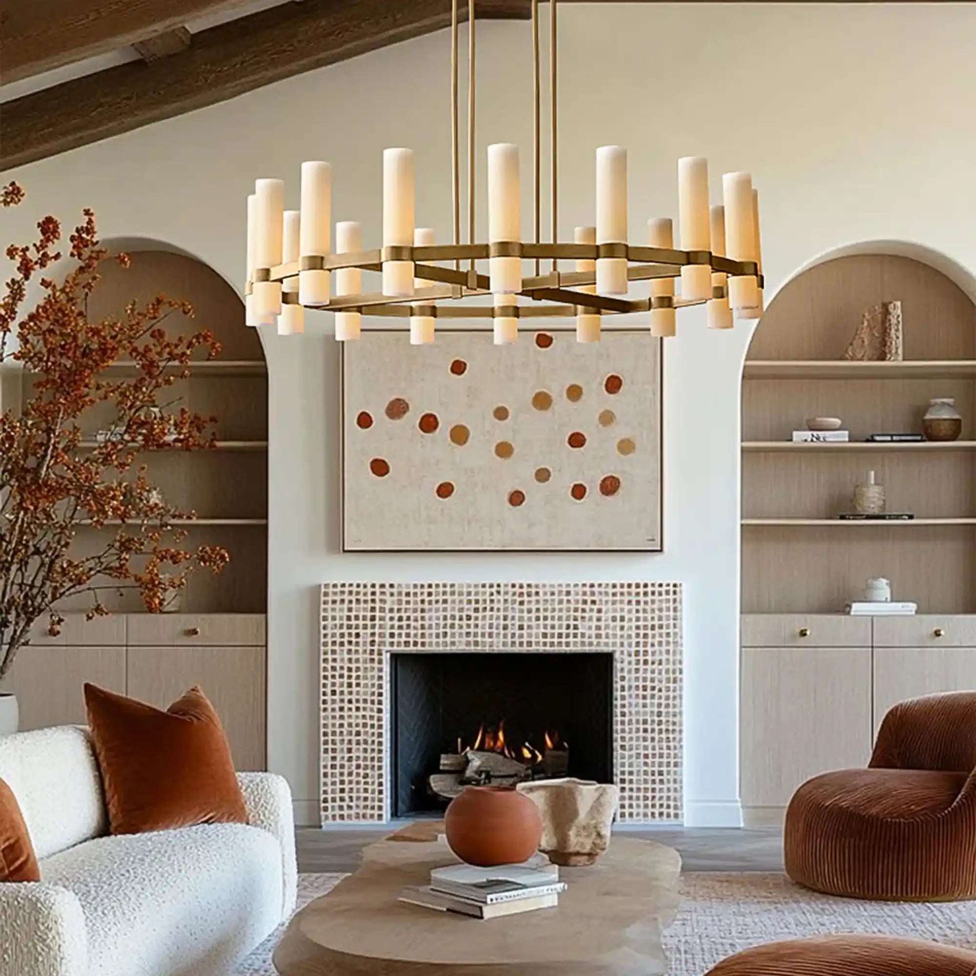 Ravelle Round Milk Glass Chandelier 36", 48", 60"