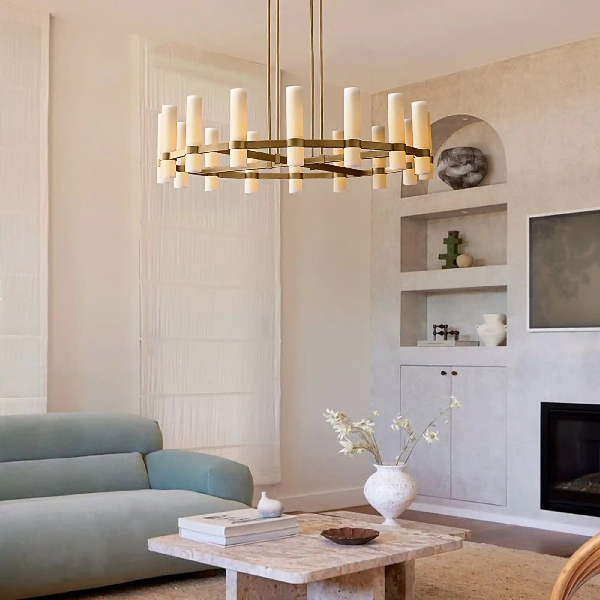 Ravelle Round Milk Glass Chandelier 36", 48", 60"