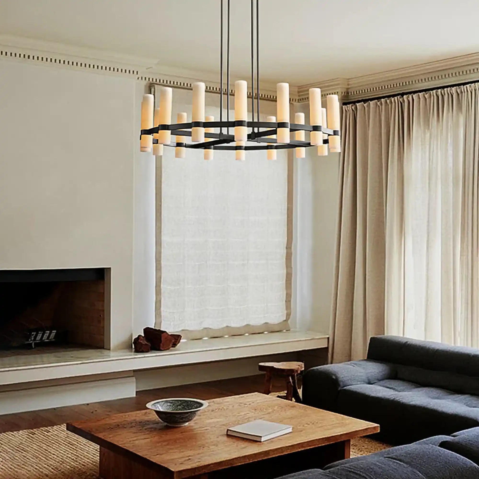 Ravelle Round Milk Glass Chandelier 36", 48", 60"