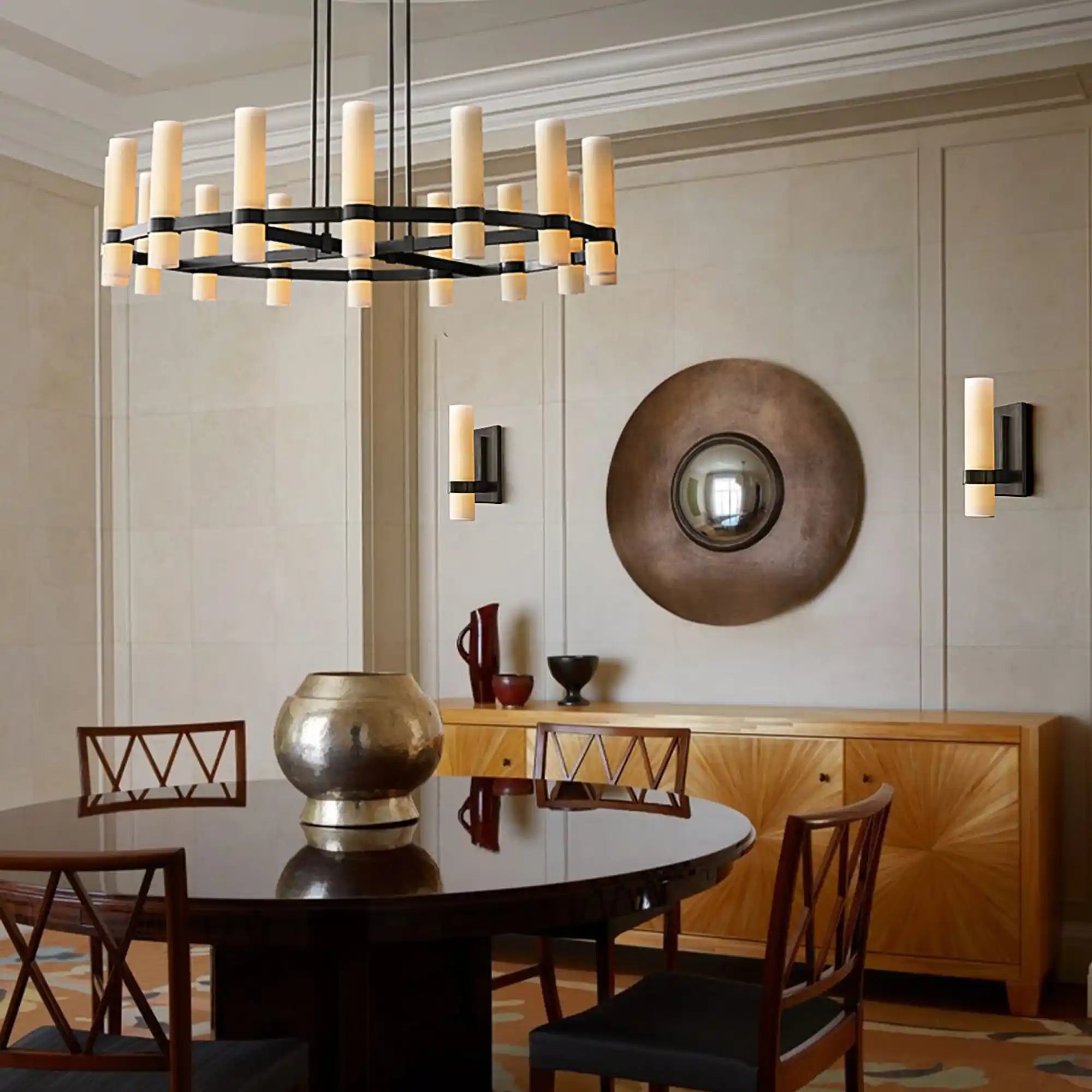 Ravelle Round Milk Glass Chandelier 36", 48", 60"