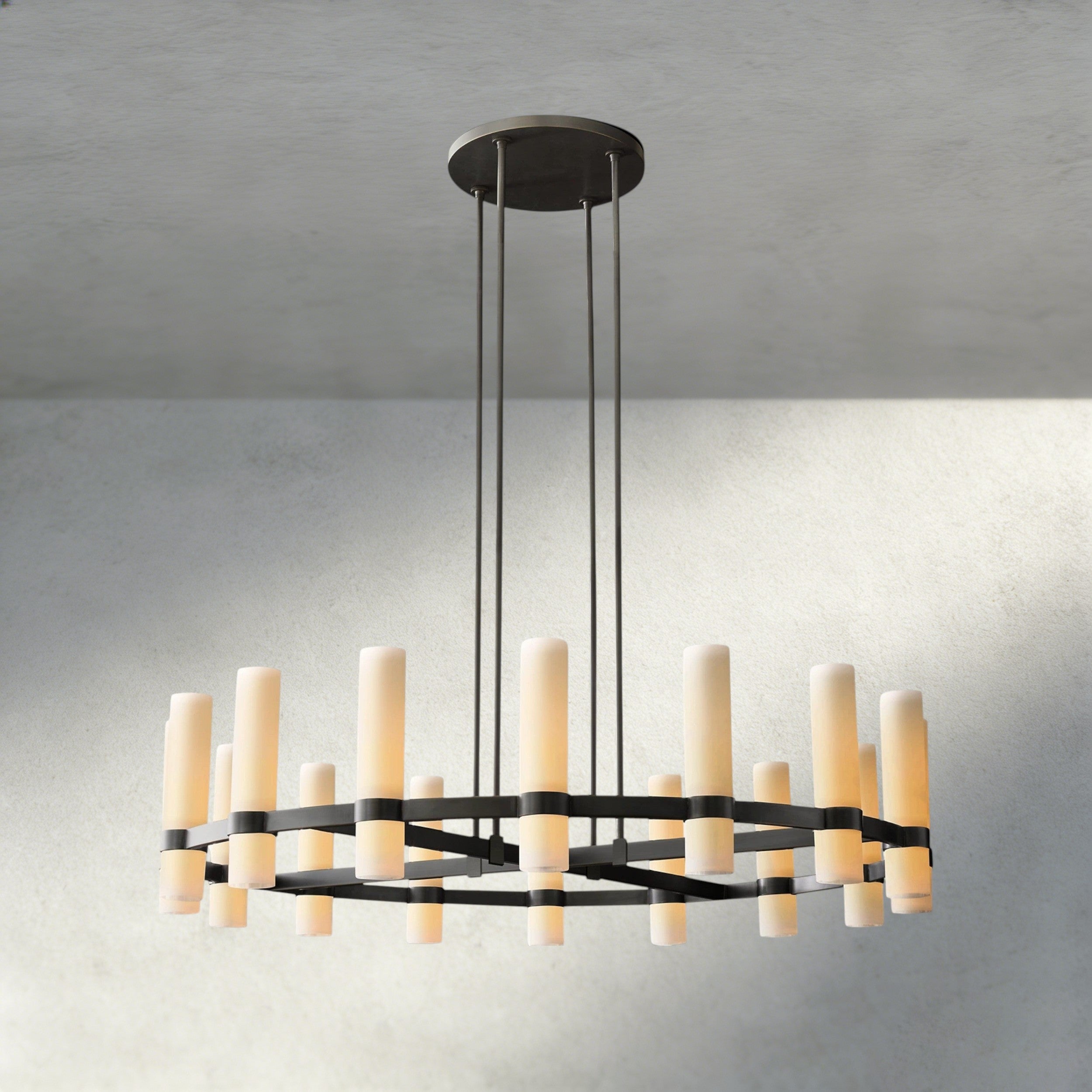 Ravelle Round Milk Glass Chandelier 36", 48", 60"-Chandelier-Briglighting