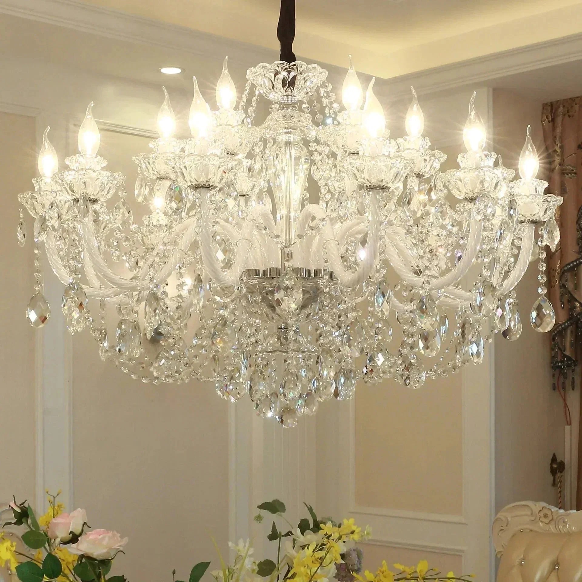 Rustic Antique European Candle Crystal Chandelier Popular Farmhouse Ceiling Light Fixture For Living Room - 6 Lights D25.6"*H21.65"Warm LightBriglighting