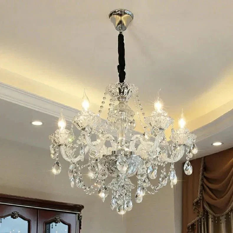 Rustic Antique European Candle Crystal Chandelier Popular Farmhouse Ceiling Light Fixture For Living Room - 24 Lights D47.2"*H25.6"Warm LightBriglighting
