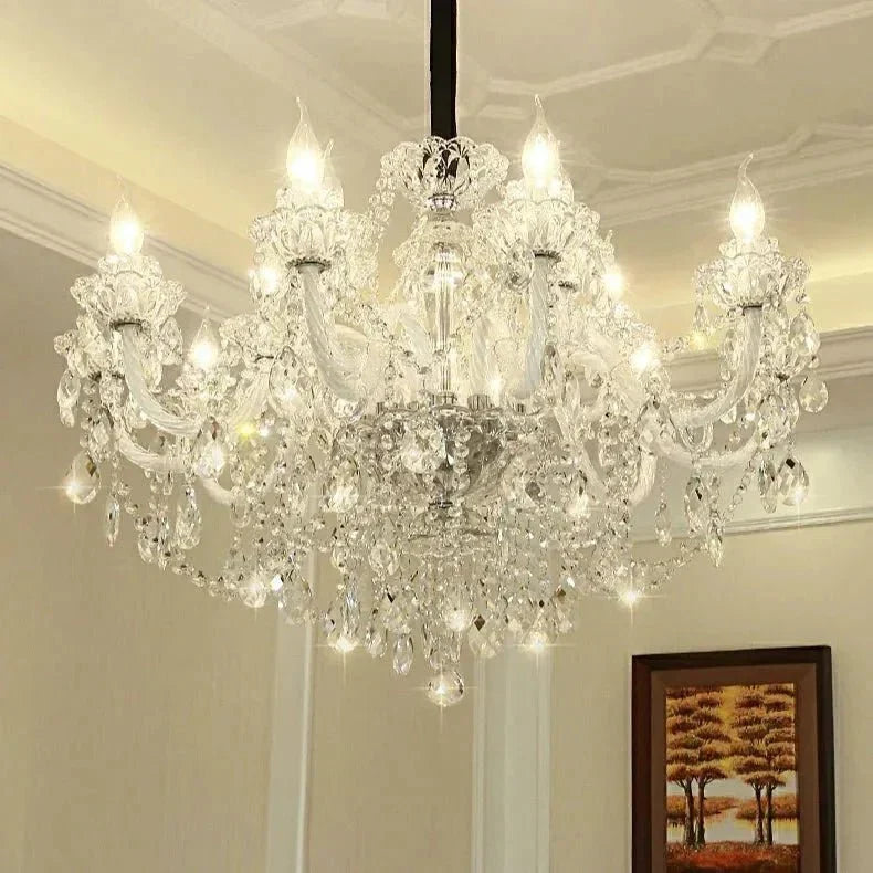 Rustic Antique European Candle Crystal Chandelier Popular Farmhouse Ceiling Light Fixture For Living Room - 24 Lights D47.2"*H25.6"Warm LightBriglighting