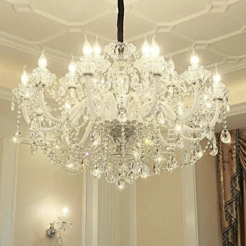 Rustic Antique European Candle Crystal Chandelier Popular Farmhouse Ceiling Light Fixture For Living Room - 24 Lights D47.2"*H25.6"Warm LightBriglighting