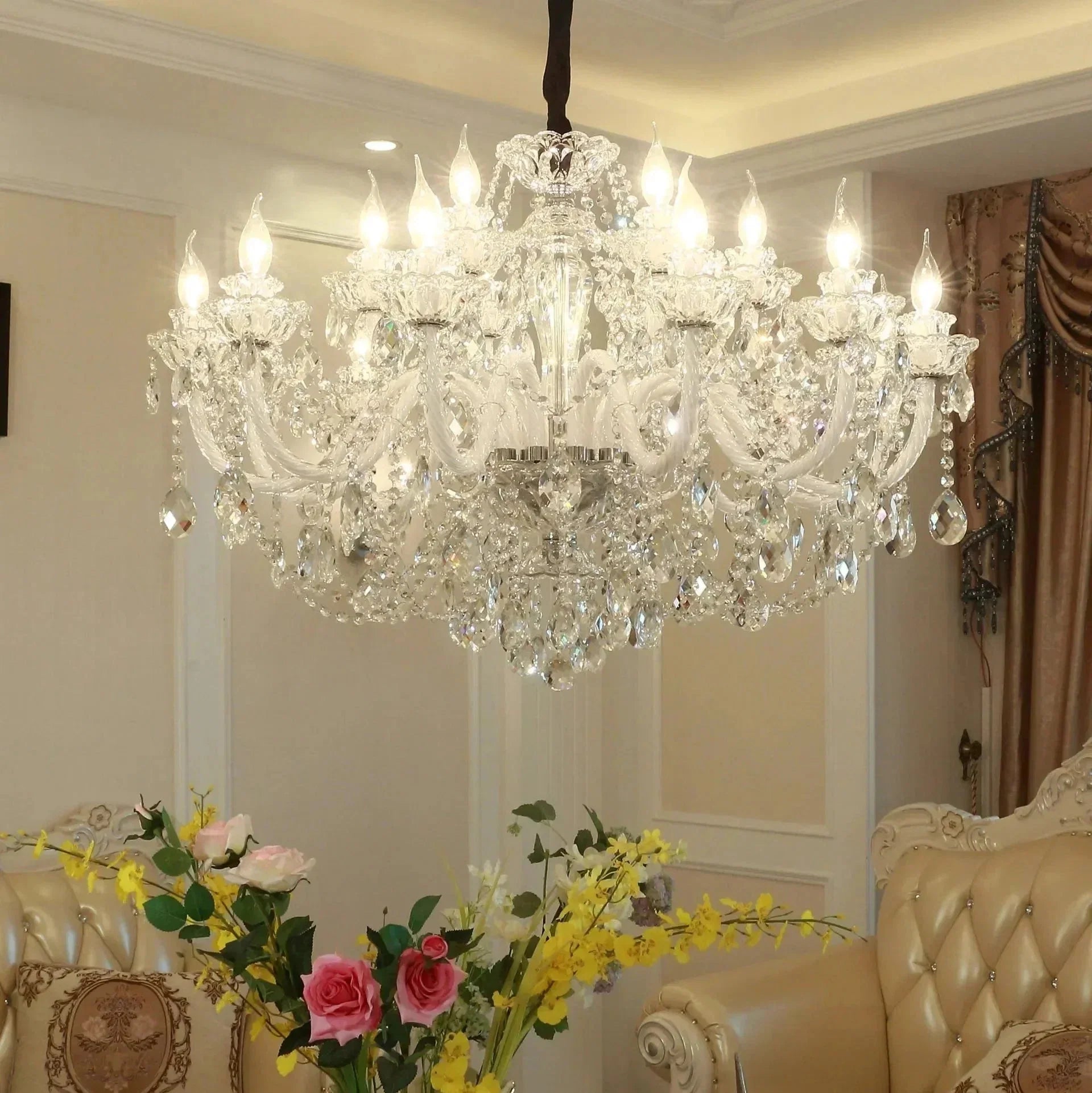 Rustic Antique European Candle Crystal Chandelier Popular Farmhouse Ceiling Light Fixture For Living Room - 8 Lights D29.5"*H21.65"Warm LightBriglighting