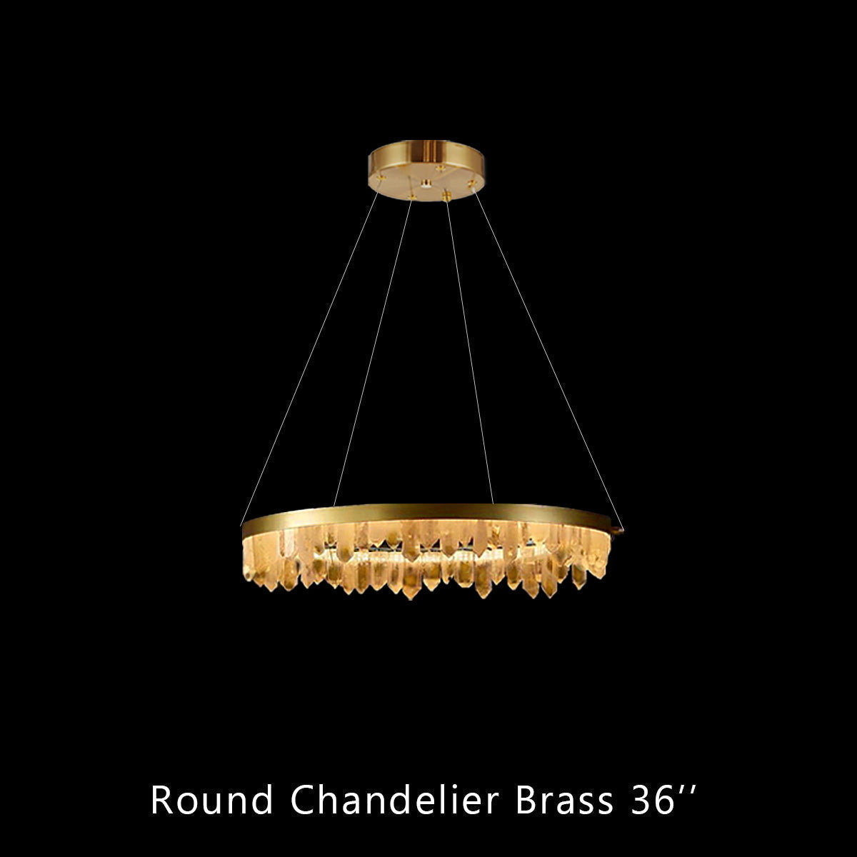 Designer 36 Inch Round Modern Chandelier Brass & Clear Geode Quartz Crystal Hanging Light-Chandelier-Briglighting